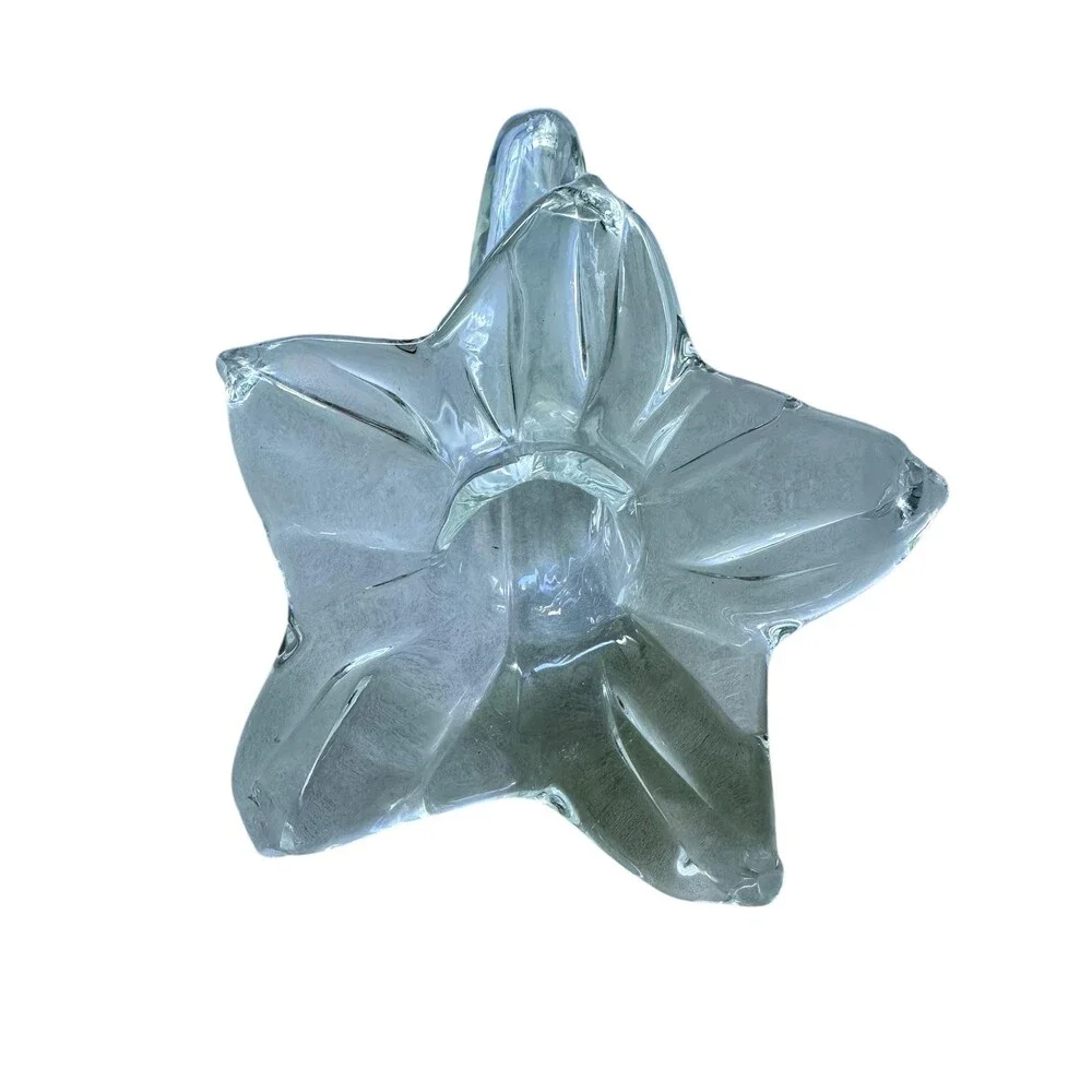 Vintage Clear Art Glass Lily Flower Vase Mid-Century Modern Floral Blossom